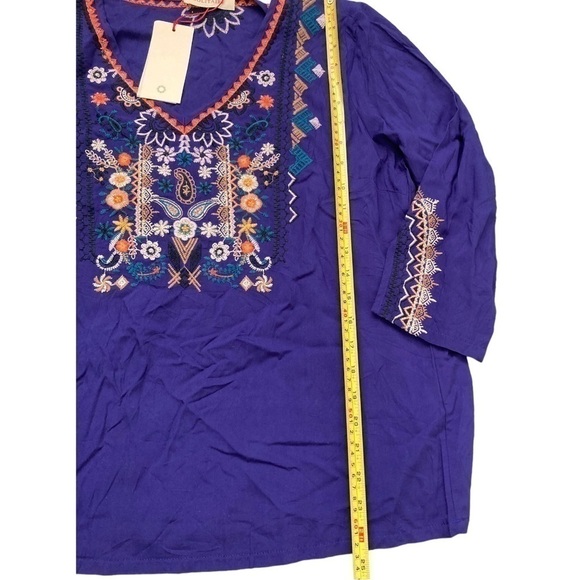 NWT Solitaire royal blue boho embroidered peasant blouse - Picture 8 of 12